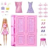 Mattel Europa B.V. Barbie Traumkleiderschrank Spielzeug, Spielset mit Modepuppe, Moden und Accessoires, knapp 1 m breit mit mehr als 25 Teilen