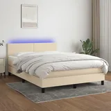 vidaXL Boxspringbett mit Matratze & LED Creme 140x200 cm Stoff