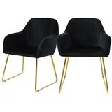 ML DESIGN modern liv ML-Design Esszimmerstühle 2er Set, Sitzfläche aus Samt, Schwarz, Wohnzimmerstuhl mit Rücken- und Armlehnen, Küchenstuhl Polsterstuhl mit Metallgestell, Ergonomische Sessel für Esstisch