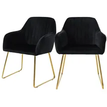 ML DESIGN modern liv ML-Design Esszimmerstühle 2er Set, Sitzfläche aus Samt, Schwarz, Wohnzimmerstuhl mit Rücken- und Armlehnen, Küchenstuhl Polsterstuhl mit Metallgestell, Ergonomische Sessel für Esstisch