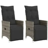 vidaXL Gartensessel mit Kissen 2 Stk. Verstellbar Grau Poly Rattan