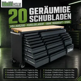 Trutzholm Werkstattwagen Deluxe XXL Anthrazit unbestückt 160 x 91 cm 20 Schubladen Werkbank Sideboard