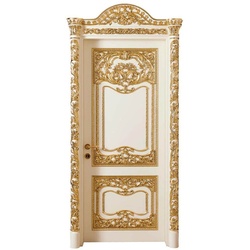 Casa Padrino Luxus Barock Wohnungstür Weiß / Gold - Prunkvolle Massivholz Tür mit Rahmen - Luxus Möbel im Barockstil - Barock Möbel - Hotel Möbel - Barock Einrichtung - Edel & Prunkvoll