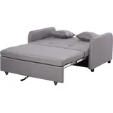 HOMCOM Schlafsofa, Schlafcouch mit Stauraum, Wurfkissen, Armlehne, 2er-Sofa mit Schlaffunktion, Leinenoptik, Gepolstert Couch mit Rollen für Wohnzimmer, Schlafzimmer, Grau   Aosom