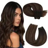 Moresoo Echthaar Extensions Tressen Zum Einnähen Glatt Balayage Braun Ombre Haartressen Echthaar Remy Haarverlängerung Echthaar Tressen 50cm 100G #2/6/2