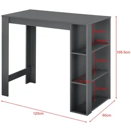 [en.casa] Bartisch Danderyd 120 x 60 x 106 cm Dunkelgrau