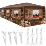 Tectake Pavillon Almchalet 9 x 3 m inkl. 6 Seitenteile Braun/Weiß