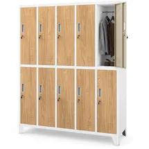 Jan Nowak Spind Metallschrank 10 Fächer 172 x 136 x 45 cm abschliessbarer Schliessfachschrank Metall Kleiderschrank mit Lüftung und Kleiderstange robuster Spind Schrank