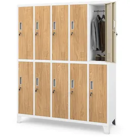 Jan Nowak Spind Metallschrank 10 Fächer 172 x 136 x 45 cm abschliessbarer Schliessfachschrank Metall Kleiderschrank mit Lüftung und Kleiderstange robuster Spind Schrank