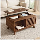 STILVORA Couchtisch höhenverstellbare Tischplatte Wohnzimmertisch in Walnuss-Optik (Modern Retro, höhenverstellbar, Walnussoptik, MDF, anhebbare Tischplatte, Stauraumfach, stabil, langlebig), verschiebbar, multifunktional, robust