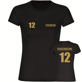 multifanshop Damen T-Shirt - Paderborn - Trikot Nummer 12 gold - Druck gold metallic - Frauen