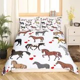 Karikatur Pferd Bettwäsche Kinder Niedlich Bettwäsche Set 135x200cm Mädchen Ponys Herz Bettbezug Set Bauernhof Tiere Bettwäsche für Jugendliche Tierwelt Pferd Bettwäsche Weich Mikrofaser 2St