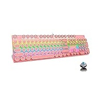 Gaming-Tastatur, Retro-Punk-Stil; mechanische Tastatur, blauer Schalter mit 9 echten RGB-Hintergrundbeleuchtungsmodi, stilvolle rosa mechanische Tastatur (runde Tastenkappe) (104 Tasten, rosa)