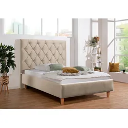 Polsterbett "Sunley 140", beige (beige, natur), B:163cm L:210cm, Struktur (100% Polyester), Samtstoff (100% Polyester), GUIDO MARIA KRETSCHMER HOME & LIVING, Betten, Kreuzsteppung, Kopfteilhöhe 142 cm, ohne oder mit Matratze/Lattenrost