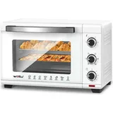 Woltu Mini Backofen Pizzaofen 32 L, 1600 W, 100-230 °C, 0-60 Min. Timer, 5 Heizmodi, Doppelglastür, mit Drehspieß Backblech Grillrost Krümelblech Rostheber, Weiß