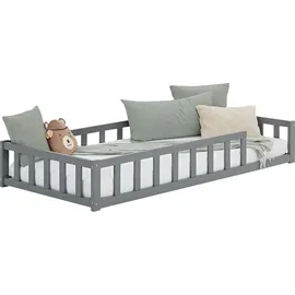 Homestyle4u Kinderbett Bodenbett 90 x 200 cm Kiefer grau