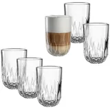 LEONARDO Latte-Macchiato-Glas GOCCE, 380 ml, 6er-Set, Glas, 3. Variante, mit Tropfenrelief weiß
