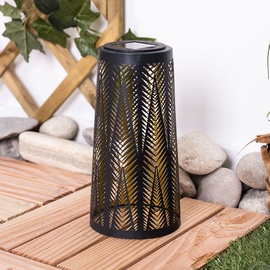 ETC Shop Solar Laterne Solarlampe Tisch aussen Solarlicht Tisch für Außen Balkon schwarz, Säule mit Lichteffekt, goldenes Innere,1x LED warmweiß, H 24,5 cm,