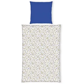 Tom Tailor Wendebettwäsche FRESH FLOWERS Blau/Beige 135 x 200 cm + 80 x 80 cm