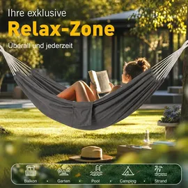 Sekey Hängematte mit Karabinern Tragetasche aus Baumwolle Doppelhängematte für Outdoor, bis 200 kg Belastbar, für Garten, Balkon Terrasse Indoor ... - Grau