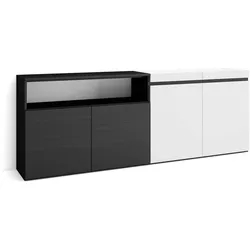 SKRAUT HOME Sideboard, Schrank, Küche, Schrank, Flurmöbel, 200x35x75cm, 4 Türen, Viel Stauraum, Modernes Design, Schwarz und weiß - 59_1