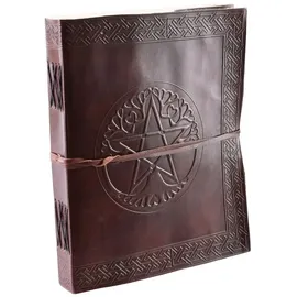 Battle-Merchant - Notizbuch mit Pentagramm, Braun, ca. 25 x 20 cm - echtes Leder - Tagebuch - Lederbuch, handgeschöpftes Papier ca. 220 Seiten - Mittelalter - Wikinger - LARP