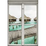 Queence Wandsticker QUEENCE "Häuser im Wasser", braun, B:40cm H:60cm T:0,1cm, Wandtattoos, Wandsticker, Wandbild, selbstklebend, 3D, Fenster