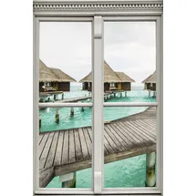 Queence Wandsticker QUEENCE "Häuser im Wasser", braun, B:40cm H:60cm T:0,1cm, Wandtattoos, Wandsticker, Wandbild, selbstklebend, 3D, Fenster