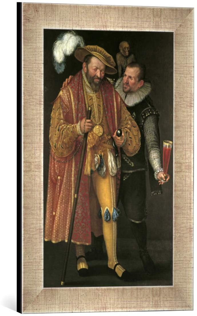 Gerahmtes Bild von Lucas I Van Valckenborch Zwei Hofnarren, Kunstdruck im hochwertigen handgefertigten Bilder-Rahmen, 30x40 cm, Silber Raya
