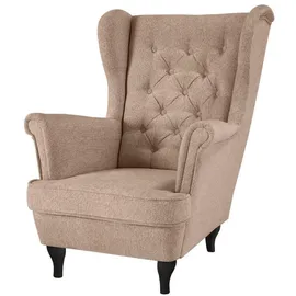 beautysofa Chesterfield-Sessel, Hellbraun, Textil, 1-Sitzer, 82x102x92 cm, Wohnzimmer, Sessel, Ohrensessel