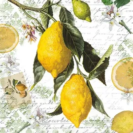 Ambiente Home Papierservietten, 20 Stück, 33x33 cm, gelbe Zitronen-Servietten, dekorative Papierservietten, Decoupage-Servietten, Zitrone, Cocktail-Servietten, Herbst-Servietten, Papier, Mutter, Tee