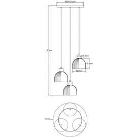 GLOBO LED Pendelleuchte 3-flg. 51 cm rund/Glas/Holz/Metall
