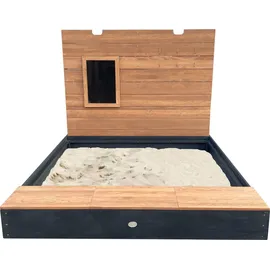 Axi Holzsandkasten Mandy XXL mit Sitzbank, Stauraum, Deckel & Kreidetafel Anthrazit/Braun