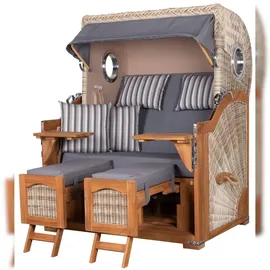 Mr. Deko Strandkorb Komplettset - bene living - Ammersee Teak - PE shell - Modell 544 - inkl. Liftersystem
