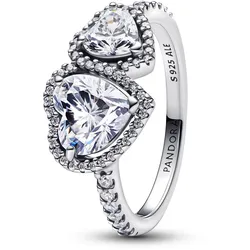 Pandora 193659C01 Silberring für Damen Funkelnde Halo Herzen, 58/18,5