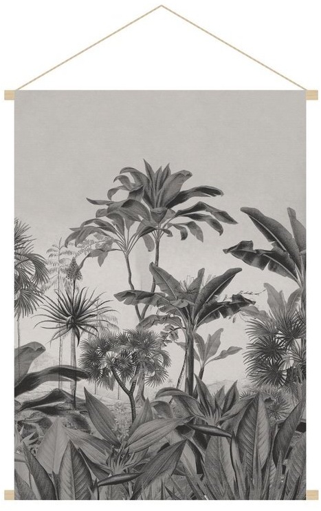 Kakémono tableau en toile suspendue forêt tropicale noir et blanc L40 x H60 cm BORNEO