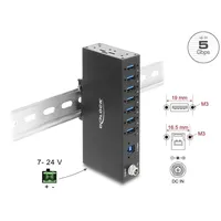 DeLock Industrie Hub 7 x USB 5 Gbps Typ-A mit 8 kV ESD Schutz und Hutschienenbefestigung - Schwarz