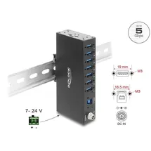 DeLock Industrie Hub 7 x USB 5 Gbps Typ-A mit 8 kV ESD Schutz und Hutschienenbefestigung - Schwarz