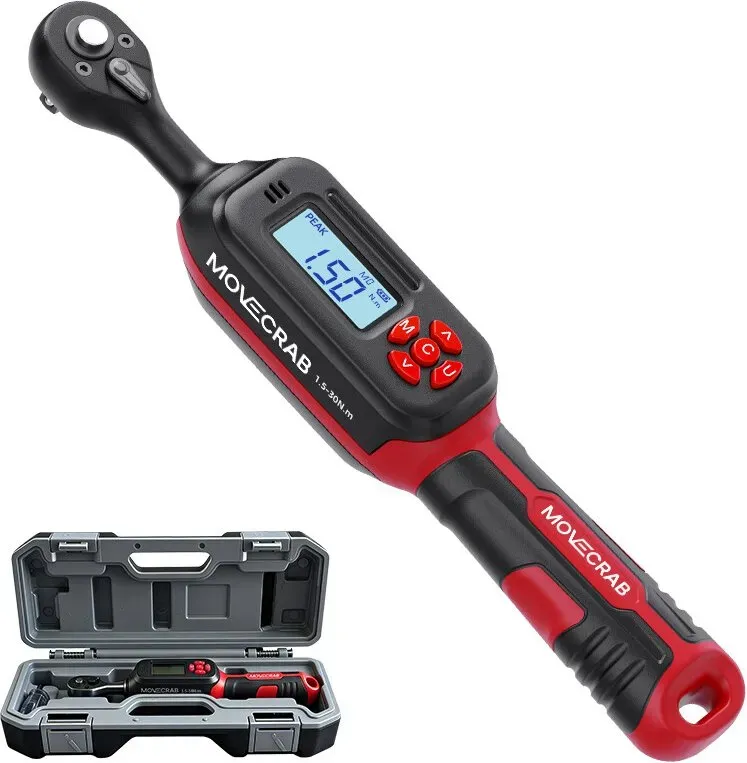 Movecrab Digitaler Drehmomentschlüssel 0,6–12 Nm Bereich mit doppeltwirkender Ratsche ±2 % Genauigkeit mit Vibrationsalarm und LED-Warnanzeige