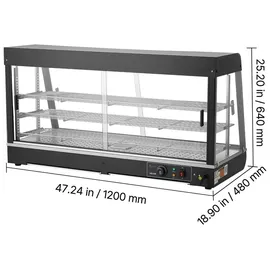 Vevor 3-stöckige Wärmetheke 180 L, Warmhaltevitrine 1600 W, Warmhaltetheke 30–85 °C, Speisenwärmer mit LED-Beleuchtung & Verstellbaren Ablagen, Speisevitrine für Hamburger Pizza Brot Brathähnchen
