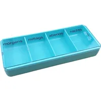 varivendo Pillendose Tablettendose türkis, 1 Stück, 4 Fächer, täglich (Stück, 1 St., Tablettendose), pill box Pillenturm Tablettenbox Tablettendosierer Pillenkasten blau