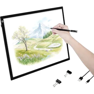 Vevor Leuchttafel A3 LED Leuchtpad Leuchtkasten mit 3-stufig dimmbarer Helligkeit, USB-betriebenere Leuchtplatte zum Nachzeichnen, Leuchtbox für Diamantmalerei Animation Skizzieren Zeichnen schwarz