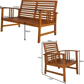 DEUBA Casaria® Gartenmöbel Set Atlas Holz Fsc®-zertifiziert wetterfest 300kg Belastbarkeit Tisch Sessel Auflagen Garten Terrasse Möbelset Akazie Anthrazit