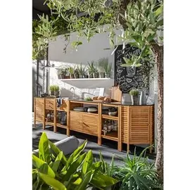 Dehner Outdoor-Küche Eckregal Southampton, ca. B50/H90/T50 cm, Hellbraun, Schwarz