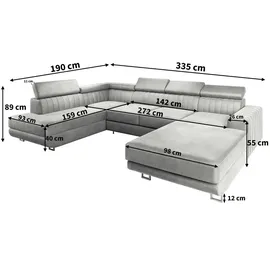 masseno Eckcouch Velours 3-Sitzer Grün