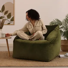 I.C.O.N. icon Sitzsack Sessel für Erwachsene, Olivgrün, Flauschiger Samtstoff, Riesen Sitzsack Samt mit Füllung, Bean Bag Chair, Bequemer Sessel Wohnzimmer, Hocker, Sitzsäcke, XXL Sitzsäcke