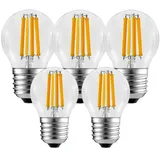 Trango LED-Leuchtmittel E27002, 5er Pack E27002-5 LED Filament Birne 5 Watt 450 Lumen - 2700K warmweiß leuchtend Ersatz für 60W Glühlampe - Glühbirne - Lampe Birne in Tropfen Form mit E27 Fassung Abstrahlwinkel 360°, 5 St., Lampe