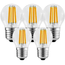 Trango LED-Leuchtmittel E27002, 5er Pack E27002-5 LED Filament Birne 5 Watt 450 Lumen - 2700K warmweiß leuchtend Ersatz für 60W Glühlampe - Glühbirne - Lampe Birne in Tropfen Form mit E27 Fassung Abstrahlwinkel 360°, 5 St., Lampe