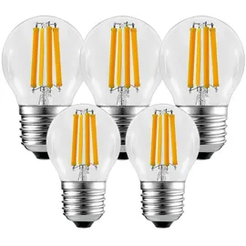 Trango LED-Leuchtmittel E27002, 5er Pack E27002-5 LED Filament Birne 5 Watt 450 Lumen - 2700K warmweiß leuchtend Ersatz für 60W Glühlampe - Glühbirne - Lampe Birne in Tropfen Form mit E27 Fassung Abstrahlwinkel 360°, 5 St., Lampe