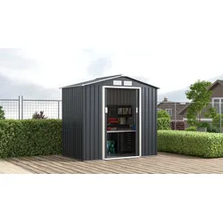 Gerätehaus »Gartenhaus Metall Geräteschuppen, inkl. Bodenrahmen«, wetterfest und langlebig, nahezu wartungsfrei, 22708032-0 anthrazit -beige